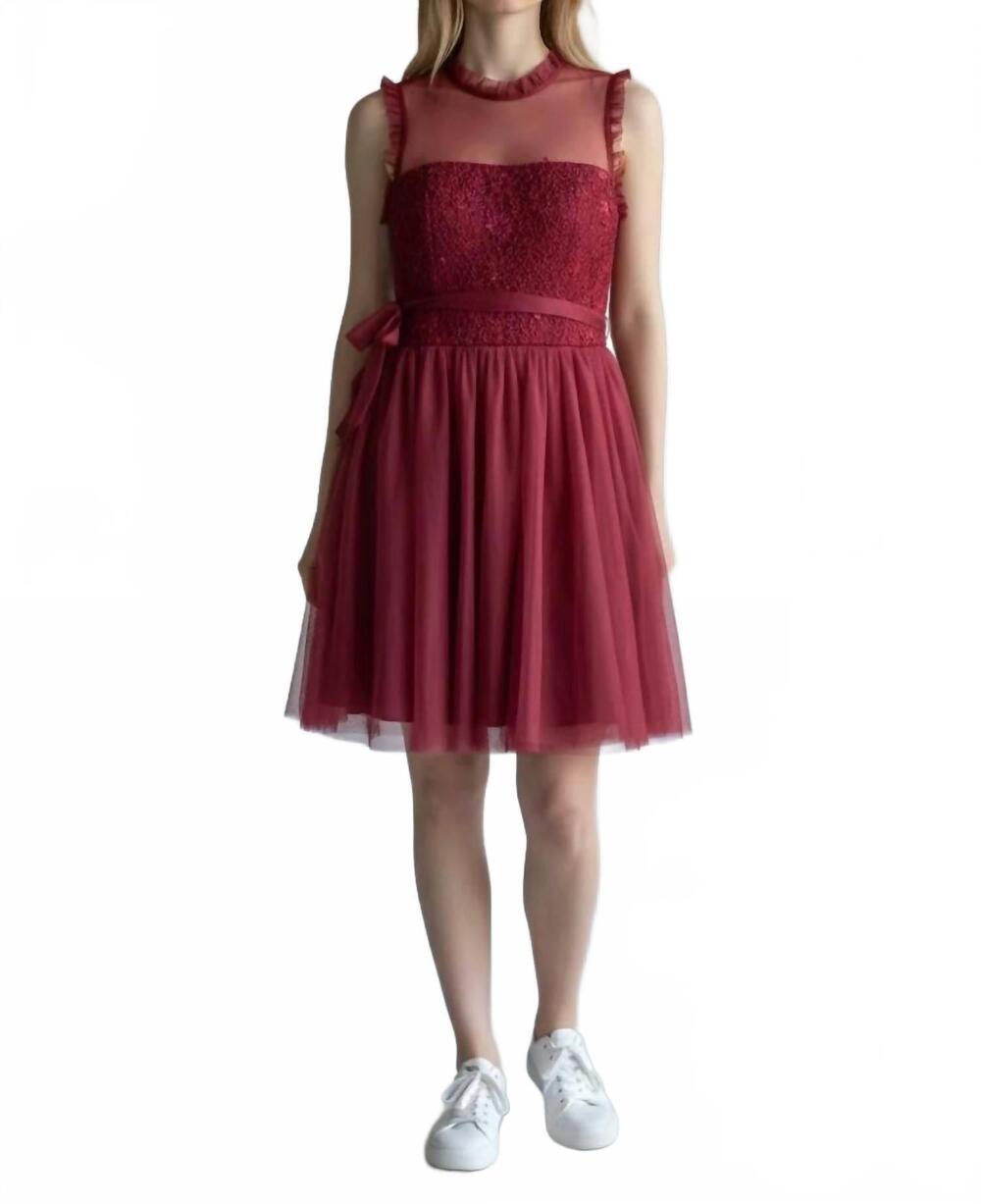 NEW CITY STUDIO women's lace amd tulle dress in burgundy